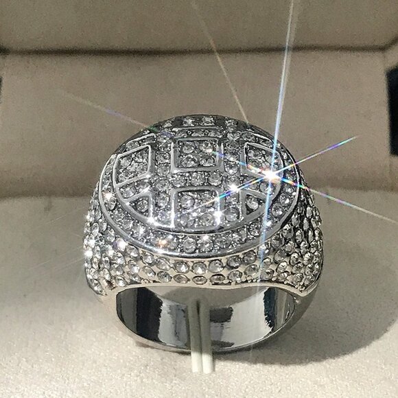 Fashion Luxury Full Crystal Zircon 925 Silver Plated Ring for Men,UNVN12073 - Picture 8 of 9